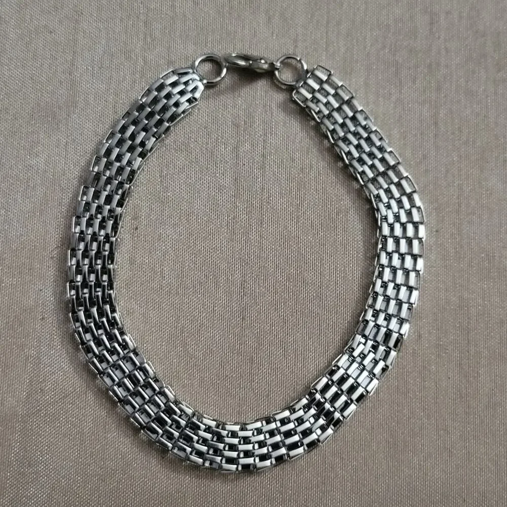 Men's mesh chainmail silver tone bracelet